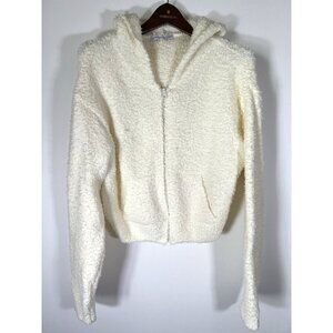 Young Fabulous & Broke ivory sherpa teddy fleece short hoodie jacket sz L
